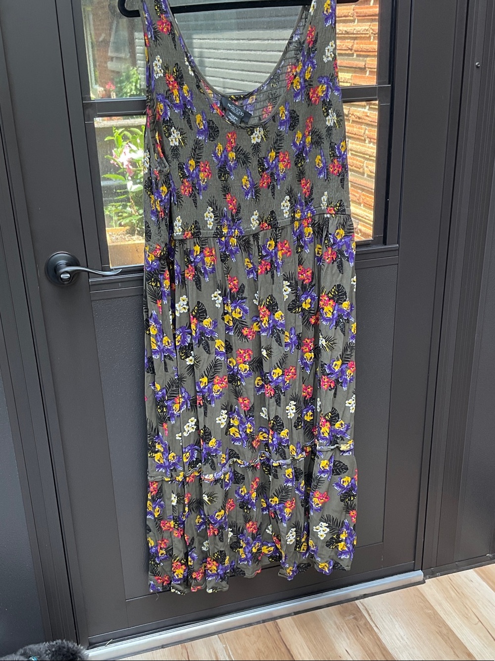 Penningtons Olive Floral Midi Dress with Purple, Yellow & Red Flowers